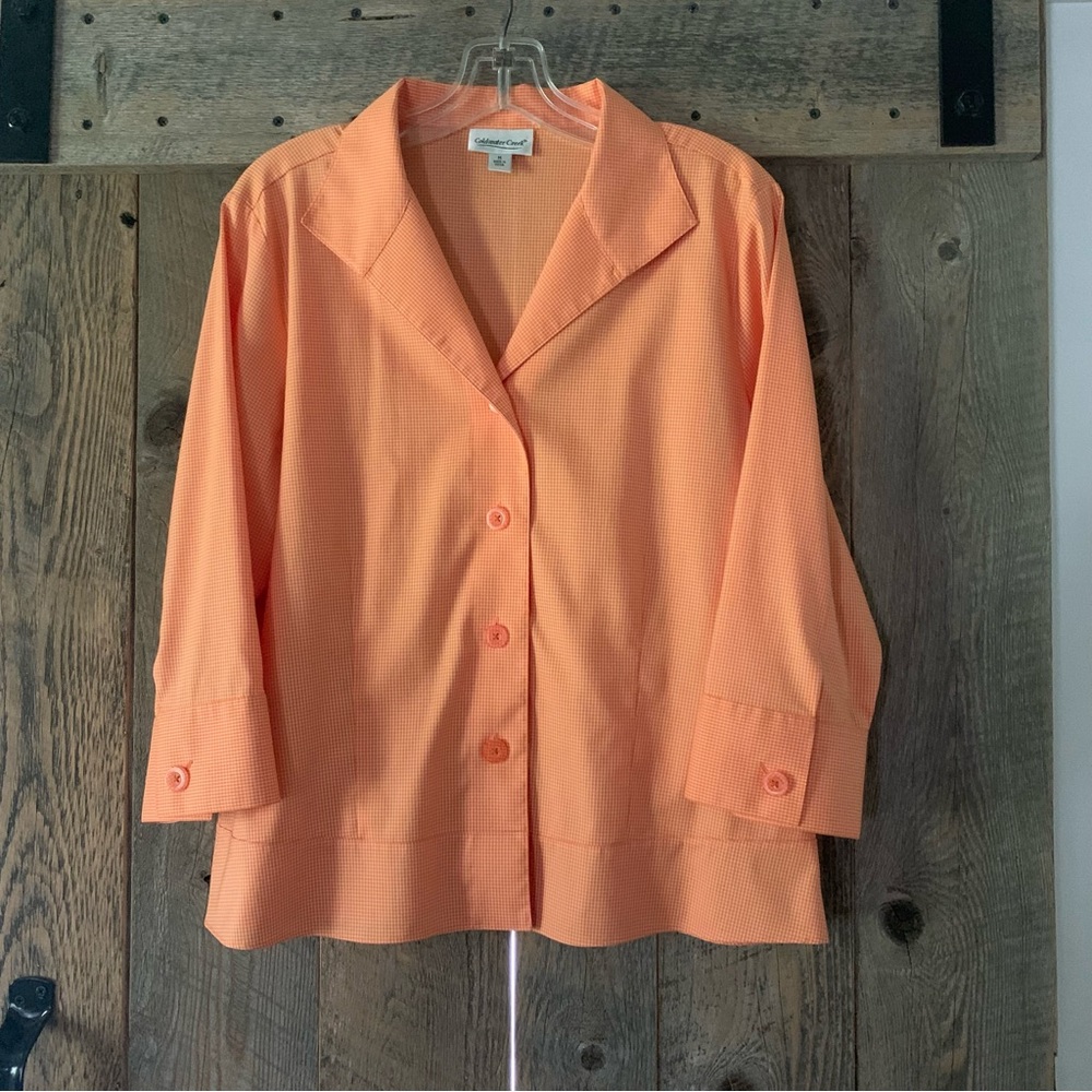 Women’s M COLDWATER CREEK Orange Sherbert Micro Checked Button Down Career Shirt